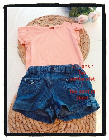 3/4 ans  tao vert baudet Tee-shirt tao short en jeans vertbaudet /excellent état