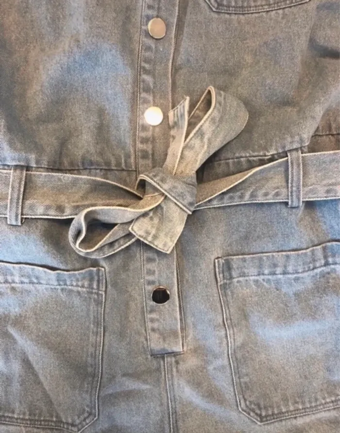Combi short effet jeans délavé combinaison été coton - photo numéro 3