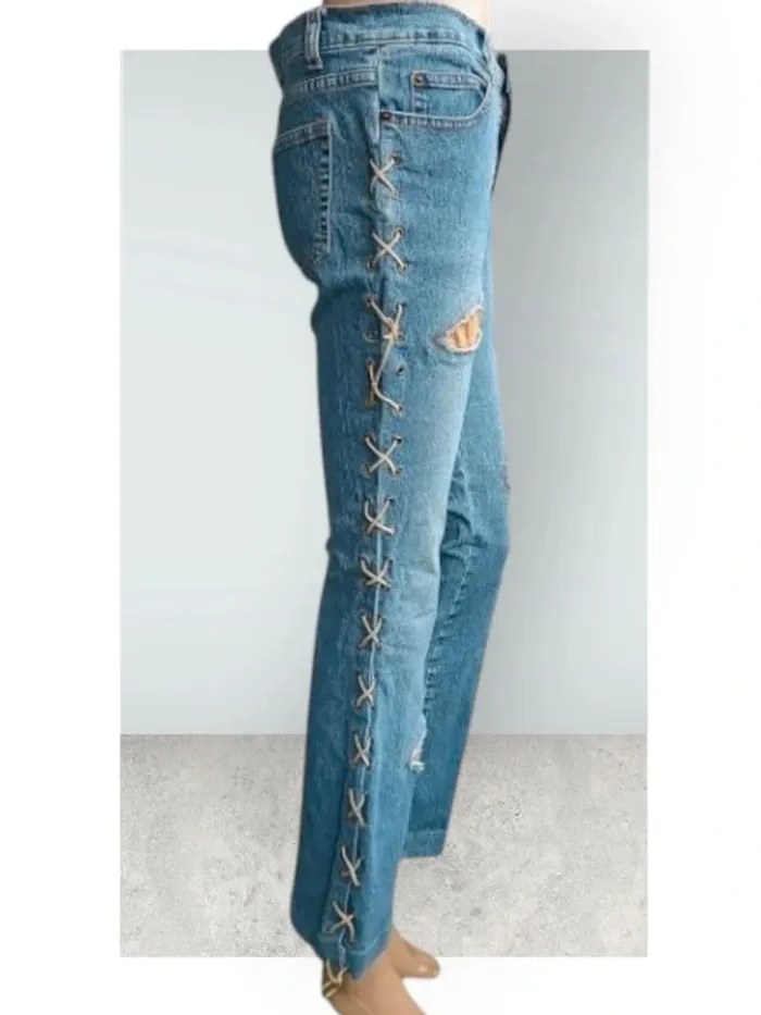 Jean design atypique ,Jet-7 ,coupe bootcut destroy ,taille basse ,stretch - photo numéro 8