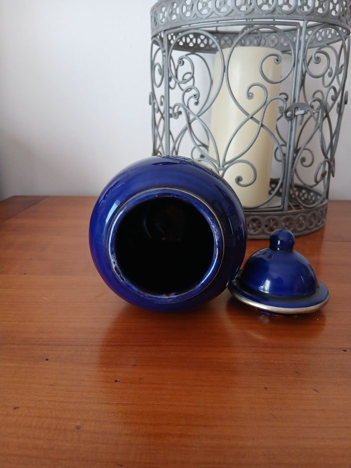 Pot ancien en céramique émaillée bleu cobalt *18,5 cm - photo numéro 6