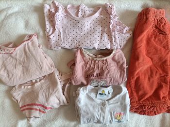 Lot 5 hauts + 1 pantalon orange - T9 mois