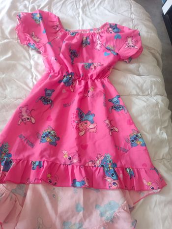Ensemble Robe plus sacs stitch rose fille taille 6 , 7 ans état neuf 
