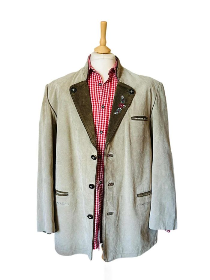 🌿Blazer homme en daim avec broderie 54/XL Trachten cottagecore Oktoberfest Suede leather blazer🌿 - photo numéro 7