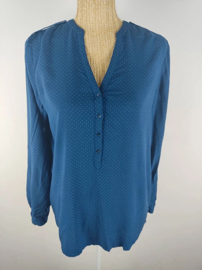 Blouse manches longues bleu marine à pois blancs taille 38 Esprit