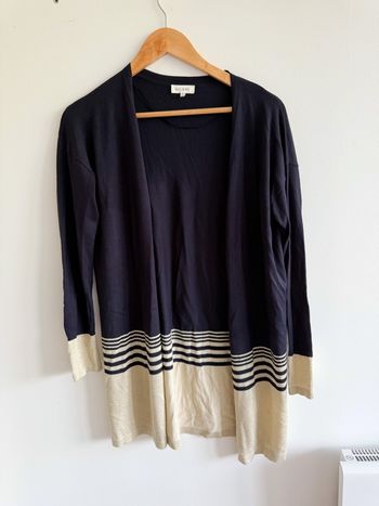 Gilet cardigan bleu marine beige pailletée bel&bo taille 36 S