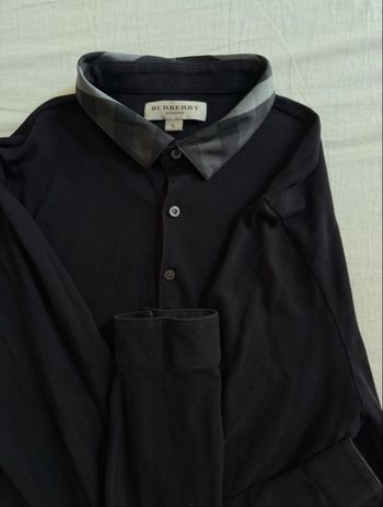 Polo Burberry noir col check – manches longues – taille L – authentique