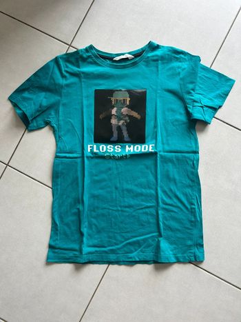 Tee shirt manches courtes H&M 12 ans turquoise à motif