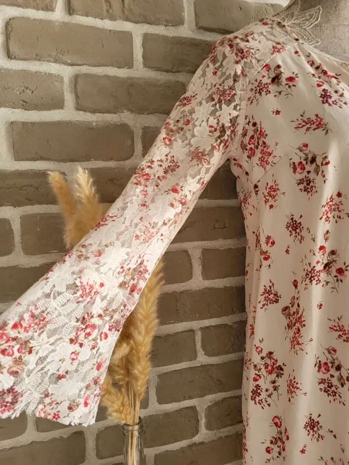 Robe fleuri dos et manches en dentelle - Romantique bohème - photo numéro 8