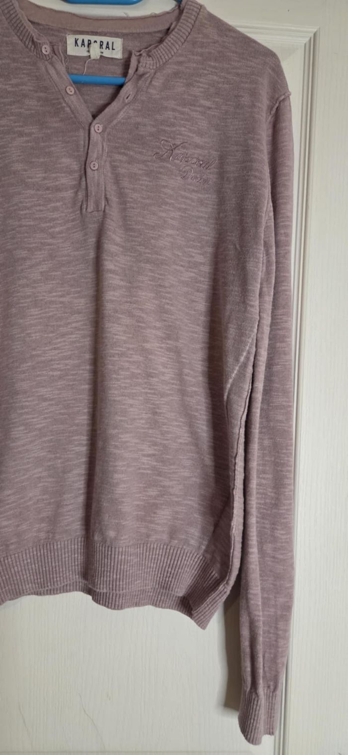 Pull homme Kaporal rose chiné – coton & lin – taille M - photo numéro 2