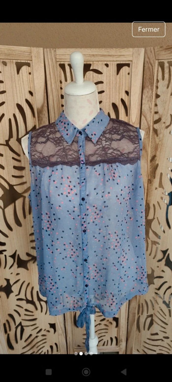 Chemise sans manche imprimé pois, dentelle T 46 - photo numéro 2