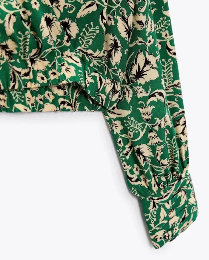 Blouse ZW verte à fleurs , taille L, Neuf avec étiquette- Zara - photo numéro 6