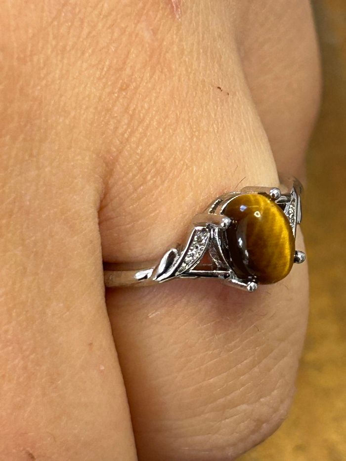 Bague réglable en laiton et en œil de tigre – Protection & Confiance - photo numéro 2