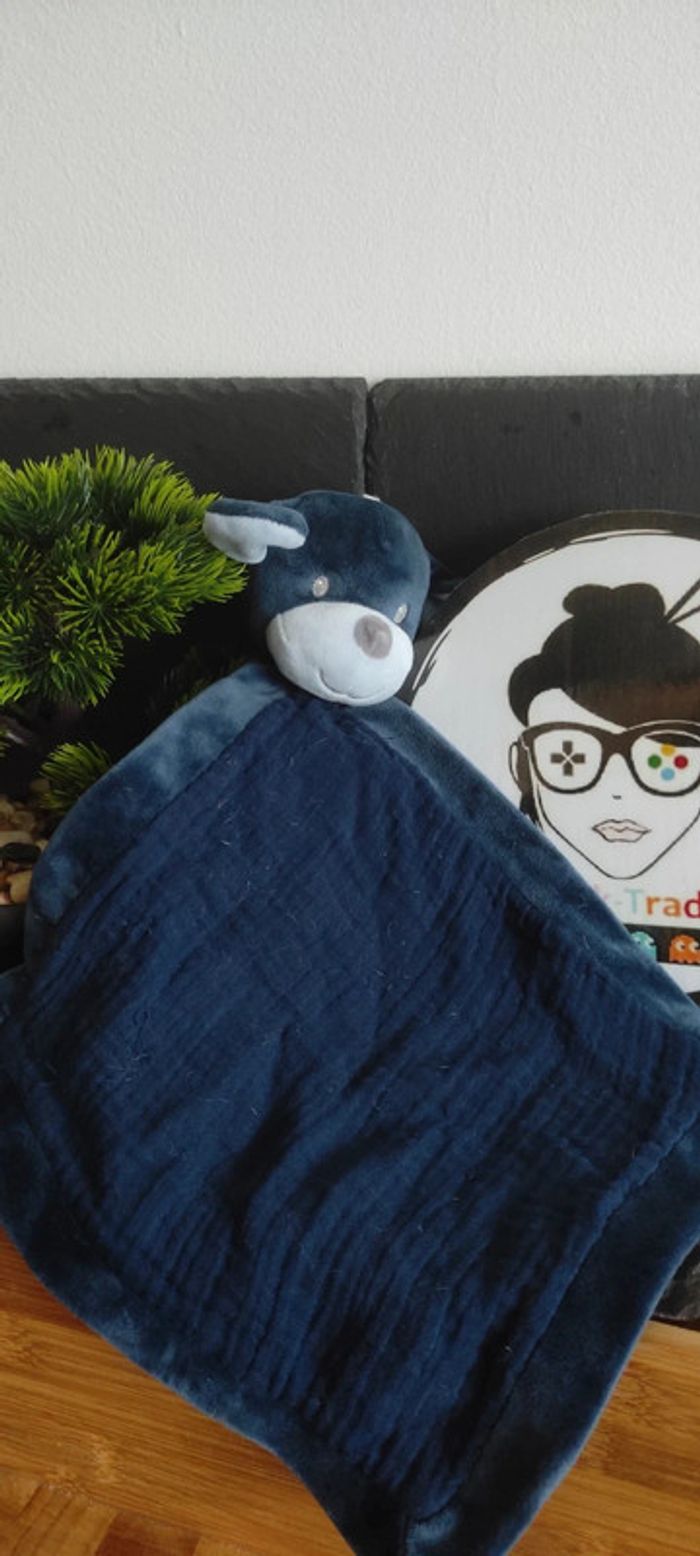 Doudou plat chien Simba toys benelux losange bleu lange velours Marine Gris
