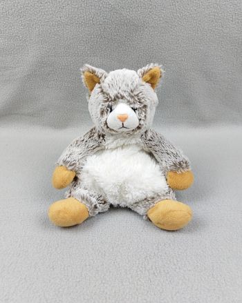 Peluche doudou chat créations DANI marron chiné blanc marron clair rose 23 cm