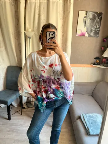 Blouse manches chauve souris fleurie bohème champêtre western