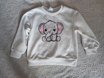 Pull/sweat blanc éléphant T.18-24 mois