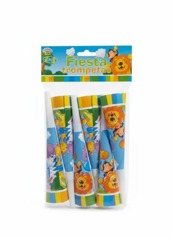 x6 Cornes Alfredo Fête d’Anniversaire Motifs Animaux 19cm Neuf