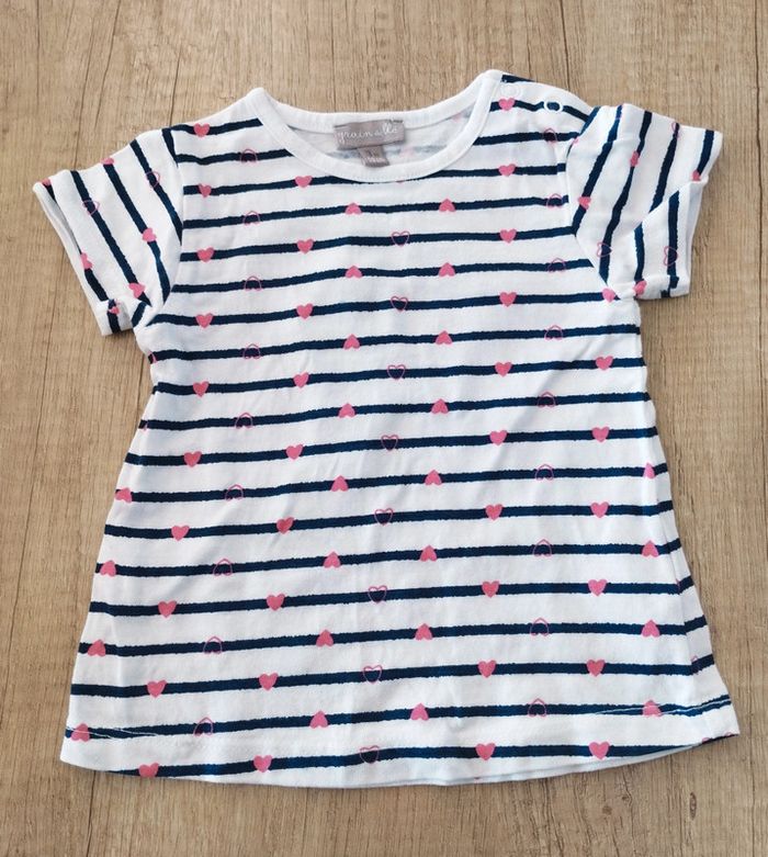 T-shirt manches courtes fille marinière coeurs taille 3 mois Grain de blé