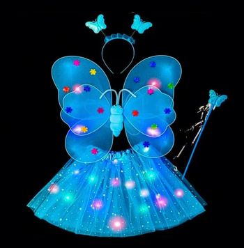 Deguisement papillon bleu aile + jupette à LED et ces accessoires Taille unique 3-6ans