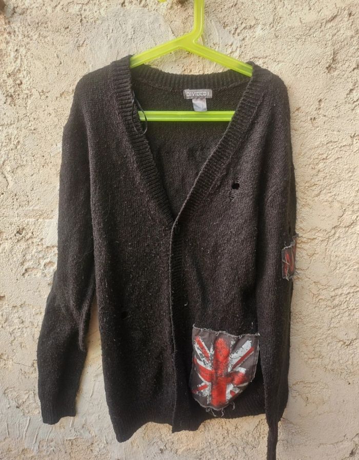 Cardigan noir style destroy à grosse maille