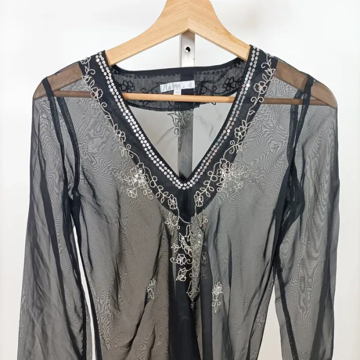 Tunique transparente noire brodée à perles – T.2 – Mim A1024 - photo numéro 2