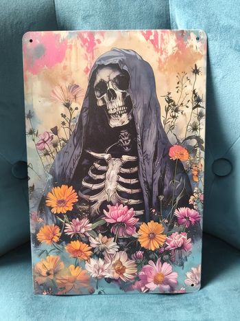 Plaque métal squelette gothique neuve 20x30cm