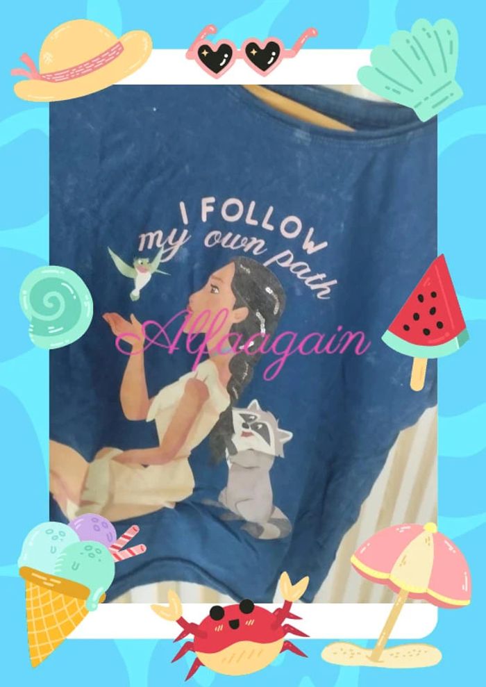 T-shirt bleu Pocahontas réservés Disney 8ans - photo numéro 5