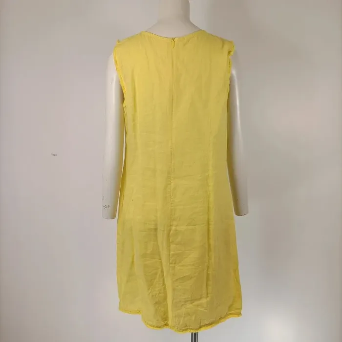 Robe jaune sans manches coton brodé détails ajourés taille M estimée A007 - photo numéro 4