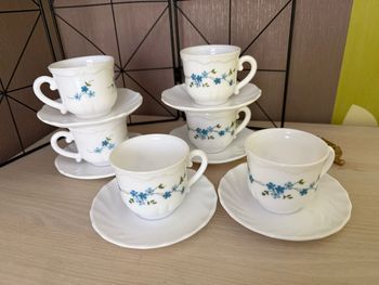 tasses Arcopal avec soucoupes Myiosotis