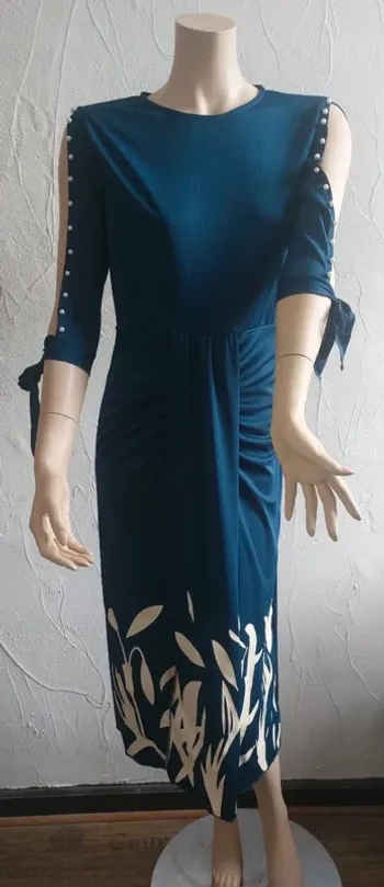 Robe bleu pétrole élégante à motifs floraux Taille M