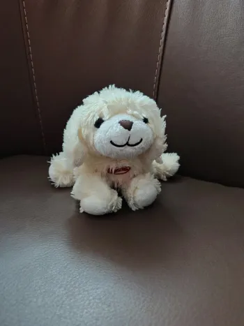 Doudou chien écru/blanc tout doux billes dans les pattes