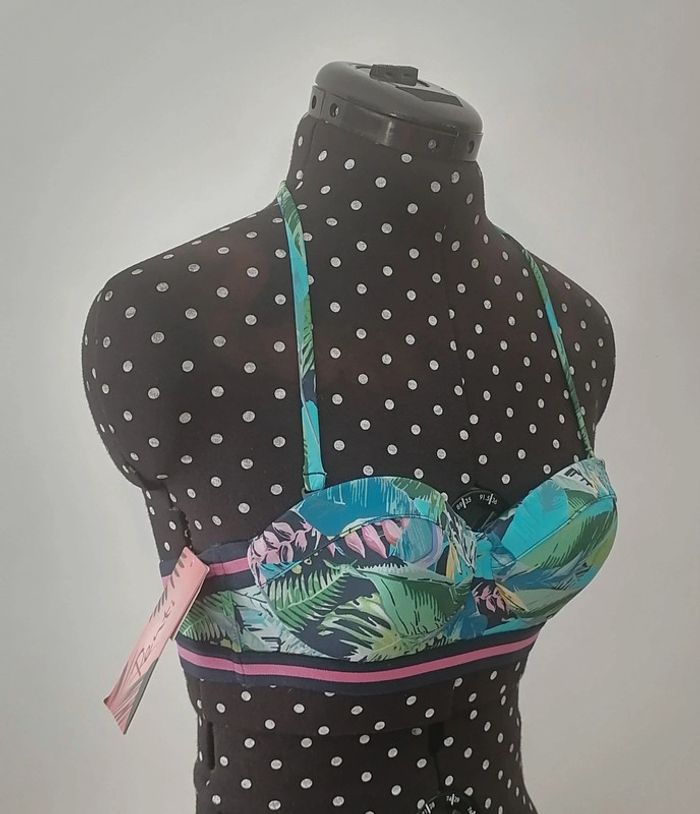 Haut de maillot de bain tropical bleu turquoise rose Taille 34 Penti - photo numéro 6