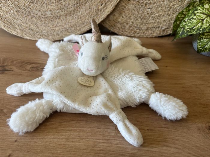 Doudou plat licorne blanc pois or doudou et compagnie - photo numéro 2