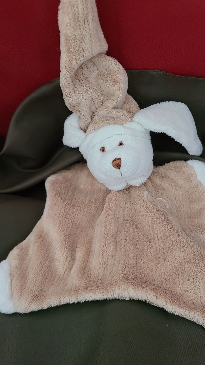 Doudou Semi Plat Carré Chien Lapin Beige Blanc Eveil et Tendresse CMP - photo numéro 2