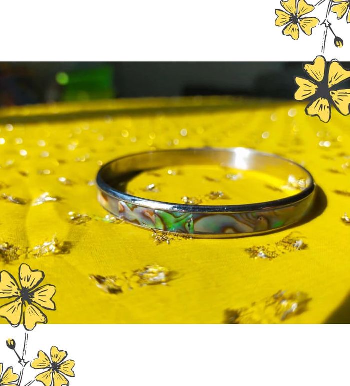 Bracelet argenté motifs métallisés – bleu, vert, gris, noir, design moderne - photo numéro 4