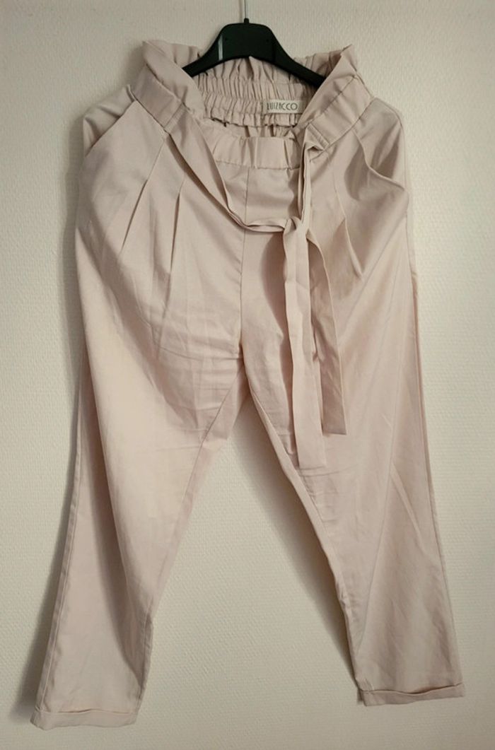 Pantalon beige crème fluide paperbag - photo numéro 7