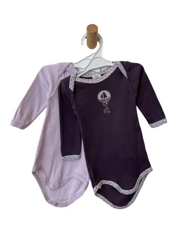 LOT de 2 bodies manches longues violets - Petit Bateau 6 mois (67cm)