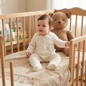 Dormeuse Bébé Fille 6–9 Mois Chic – Ivoire Col Claudine & Broderies Florales