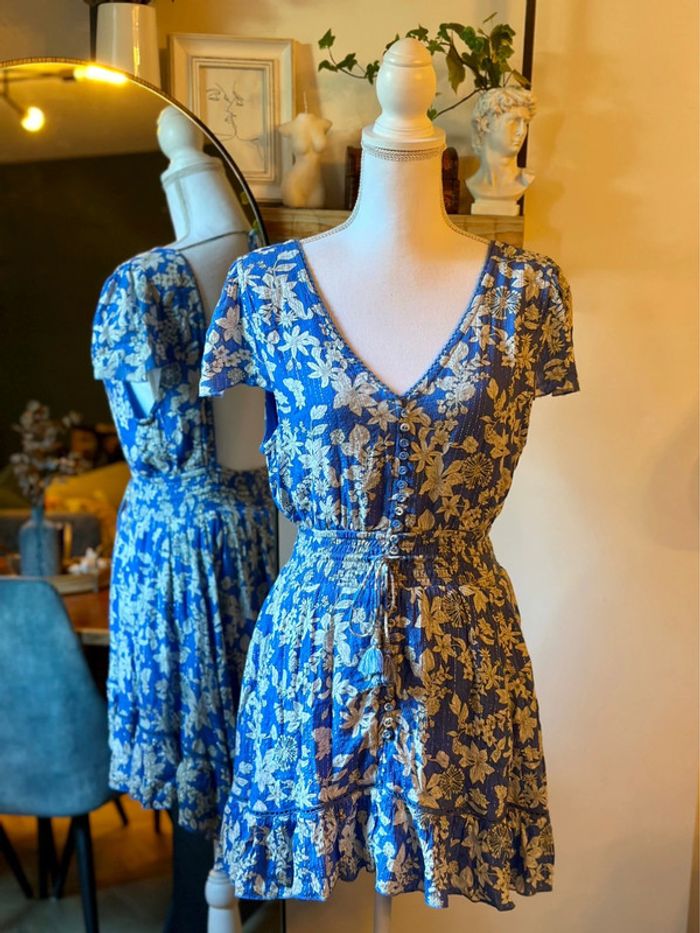 Robe d’été Goa dos ouvert à fleurs bleu blanc T.36 - photo numéro 2