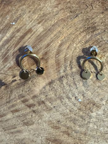 Paire de boucles d’oreilles demi créoles chaînes papilles médaille acier inoxydable or mile Mila