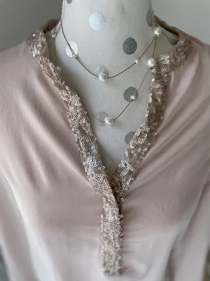 Blouse manches longues satiné, col, sequins 36 - photo numéro 3