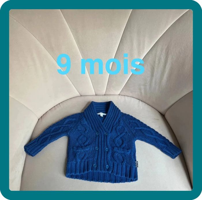 Gilet torsadé bleu électrique à col 9 mois - Little Marc Jacobs