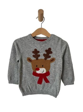 Pull pull fin de Noël gris chiné, motif renne - H&M 80cm (9-12m)