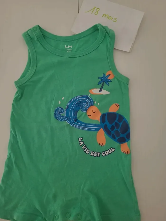 Combishort verte motif tortue taille 18mois La halle - photo numéro 2