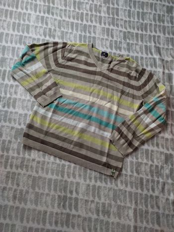Pull fin rayures beige vert turquoise sergent major 10 ans