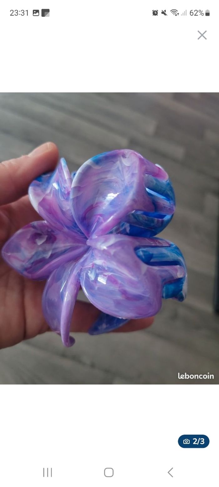 Barette fleur bleu/mauve💕 - photo numéro 2