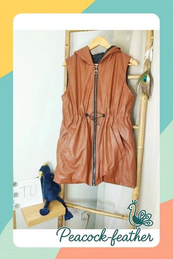 Blouson sans manches simili marron TU