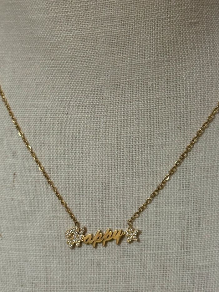 Collier réglable acier inoxydable or happy étoile cristaux - photo numéro 3