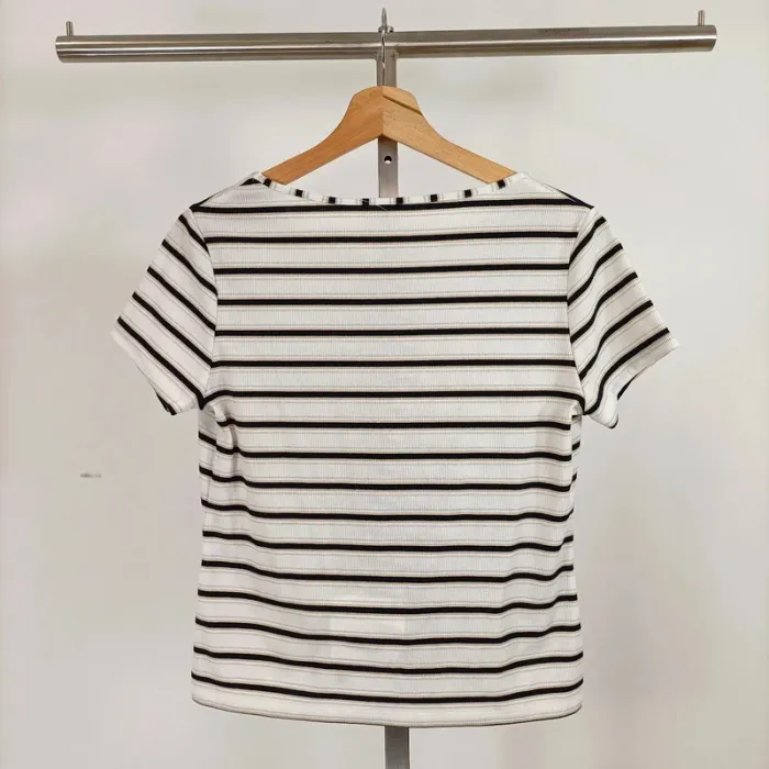 T-shirt blanc à rayures et nœud devant – Taille M A670 - photo numéro 6