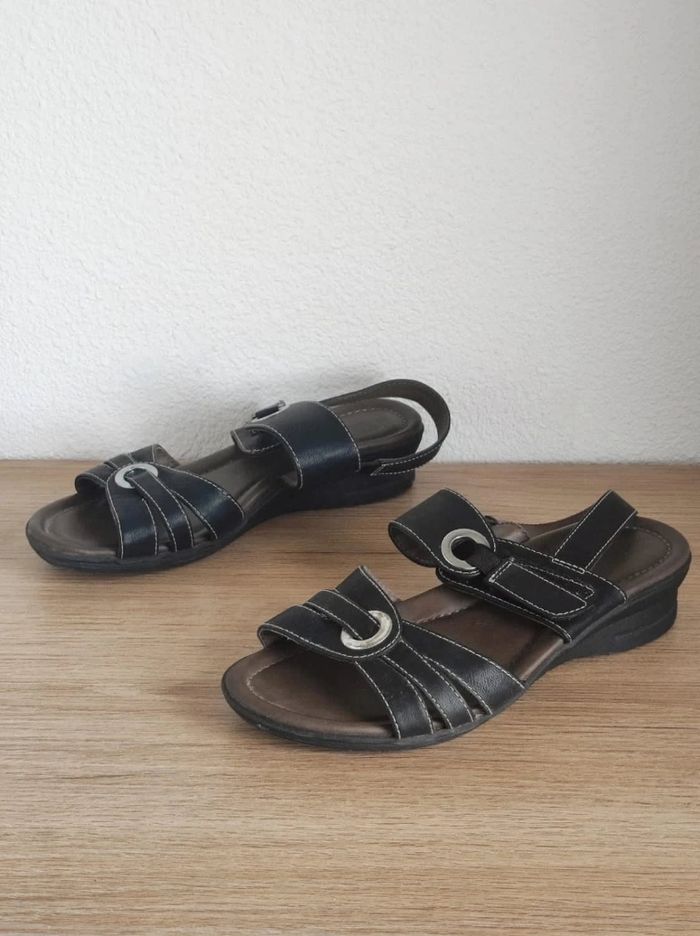 Sandales noir lanière petit talon scratch / Easy STREET - 39 - photo numéro 2